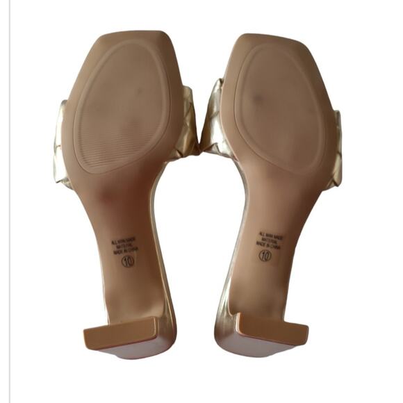 Metallic Slide Sandals Block Heel Square Toe Braided Size 10 Champagne Gold Y2K - Picture 5 of 8